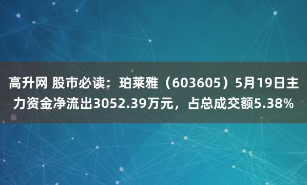 高升网 股市必读：珀莱雅（603605）5月19日主力资金净流出3052.39万元，占总成交额5.38%