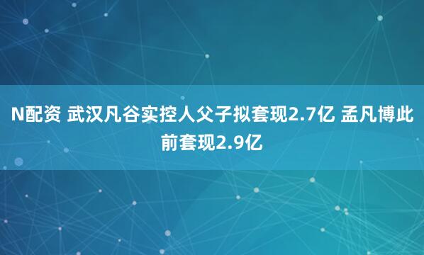 N配资 武汉凡谷实控人父子拟套现2.7亿 孟凡博此前套现2.9亿
